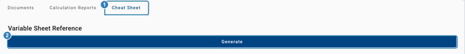 Instant Quoting Reports screen with the Cheat Sheet tab selected and a Generate button under Variable Sheet Reference.